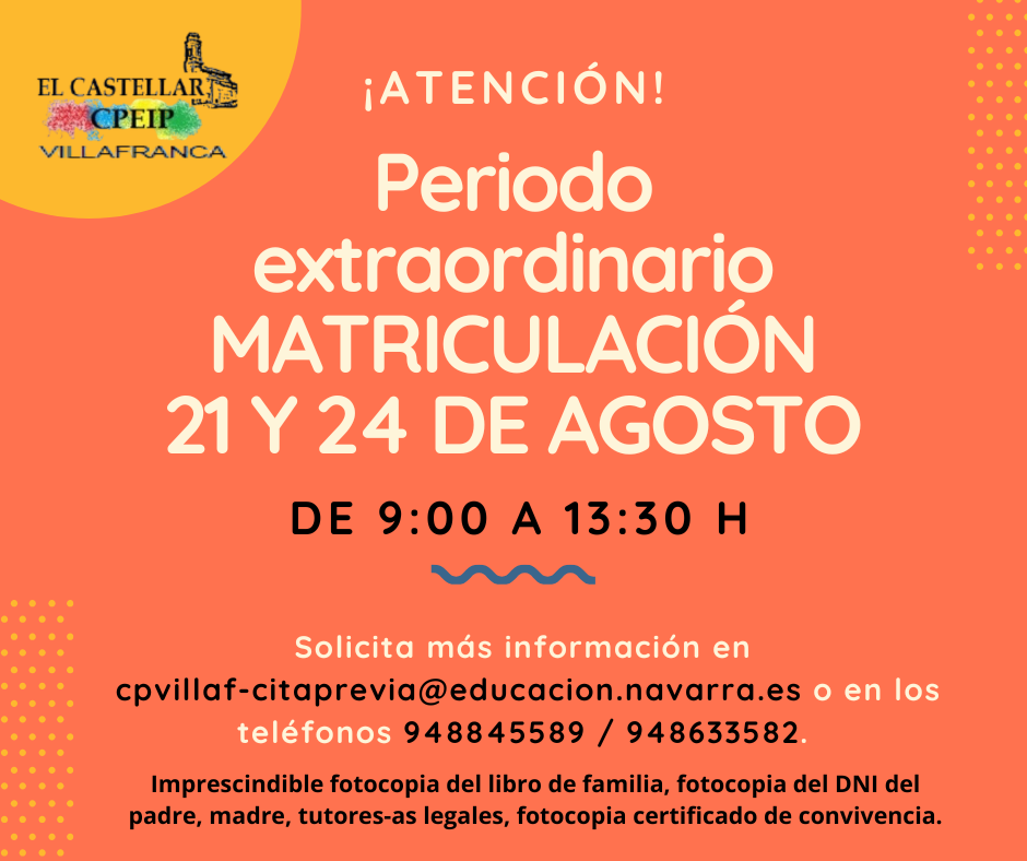 Periodo extraordinario de matriculación curso 2026/2027